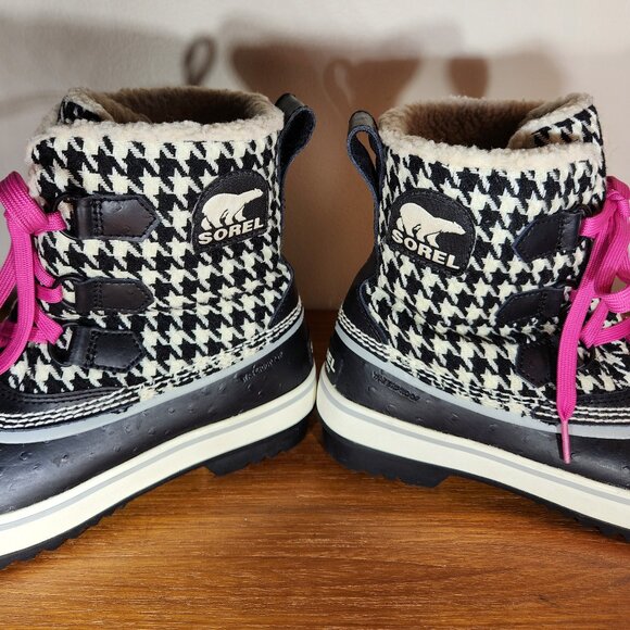 SOREL Leather Warm Lining Waterproof Winter Snow Boots Women (6) Black/White - Picture 8 of 16